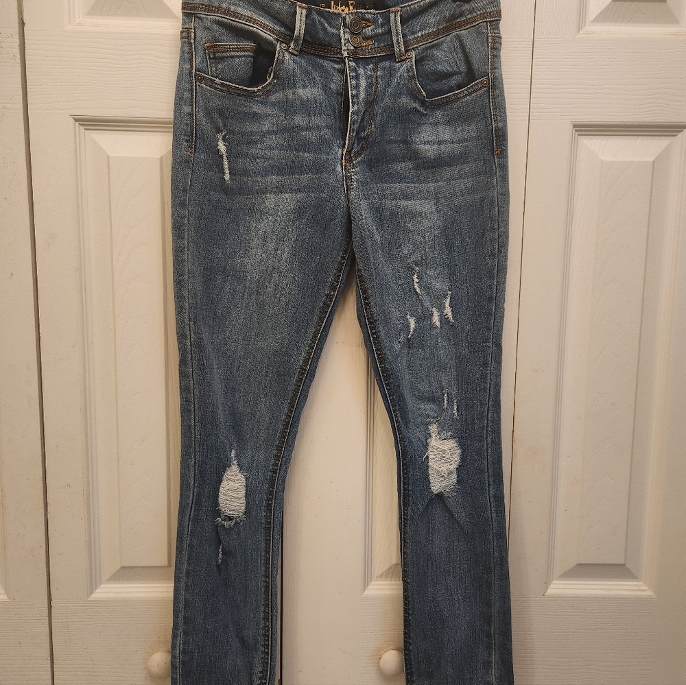 Indigo Rein Women's Distressed Blue Jeans